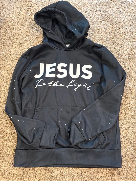 N/A Tops - Black "JESUS Is the Light" Pullover Hoodie